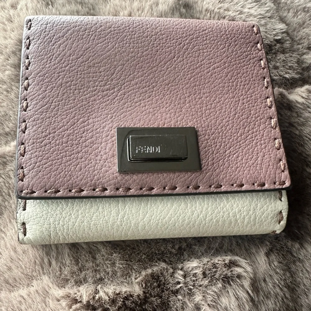Fendi Compact Peekaboo Bi-Fold, Bi-Color in Pink Rose Camelia and White Selleria